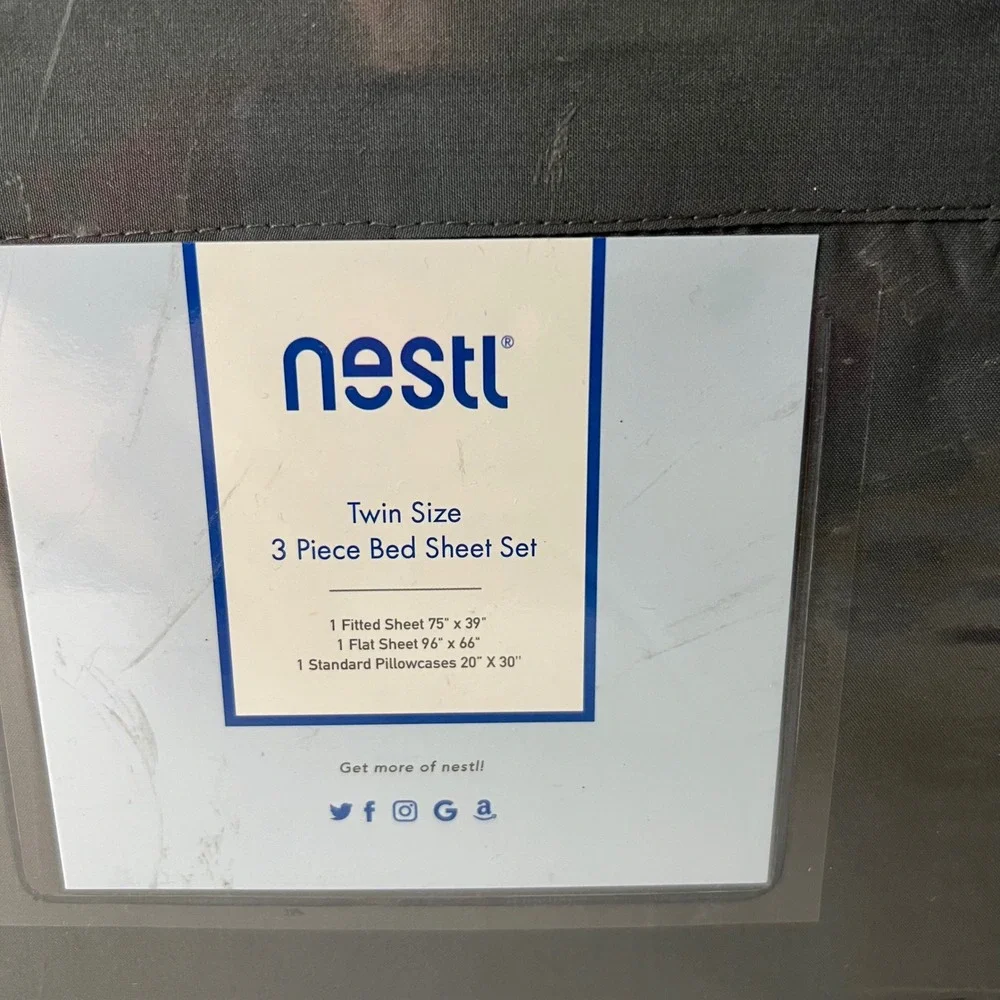 Nestl Twin‎ Size 3 Piece Bed Sheet Set Charcoal Gray Deep Pocket MIcrofiber NIP